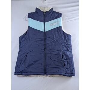 NHL Seattle Kraken Womens Large Blue Reversible White Faux Fur Full Zip Vest